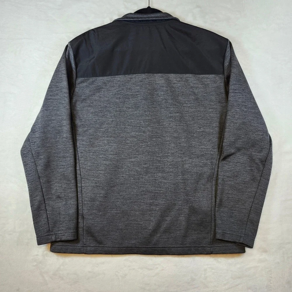 Orvis Mens Full Zip Fleece Jacket Grey‎ Black Textured Knit Mock Neck Large